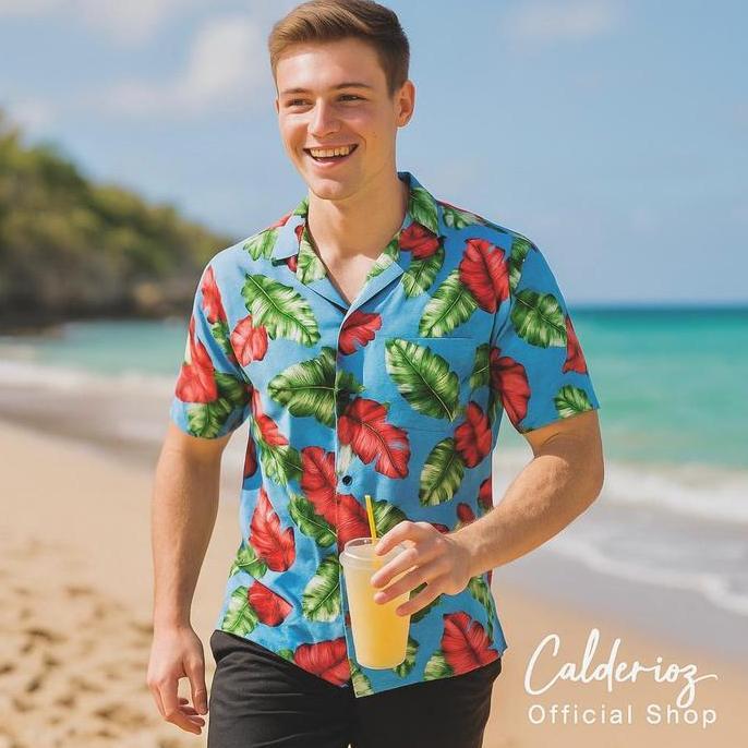 Calderioz - Kemeja Summer Liburan Santai Motif Flores Tropis Pria Wanita Outfit Santai Terbaru 