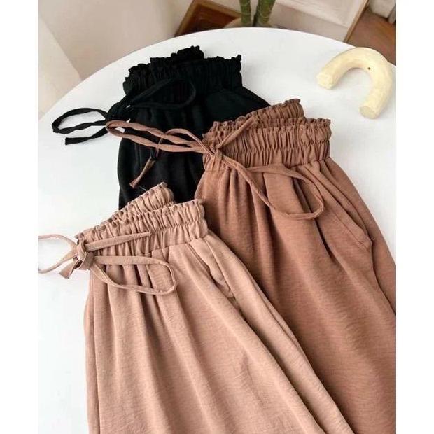 OOTD Paket Usaha GET 3Pcs 100Ribu  Celana  Panjang  Kulot Wanita  Tali Standar  Kain Crinckle   Airf