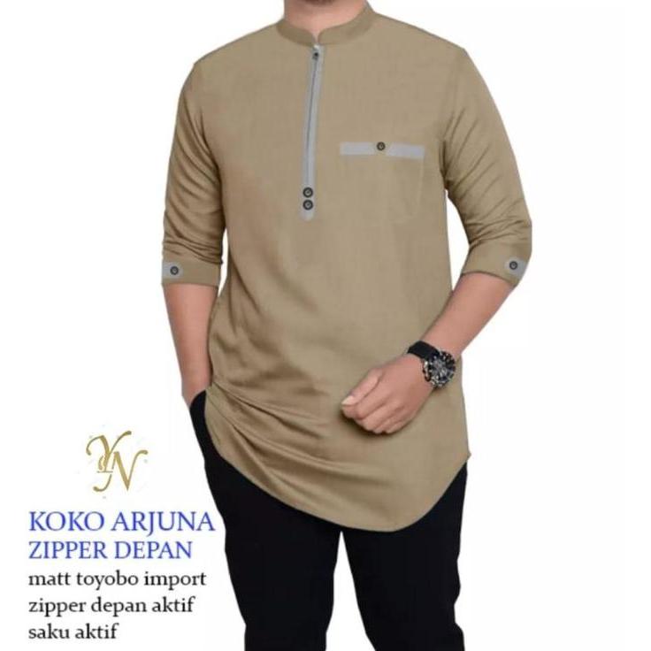 KOKO ARJUNA Baju Koko Muslim, Baju Koko Qurta Pria, Baju Koko Pria, Bahan TOYOBO . Tersedia size S, 