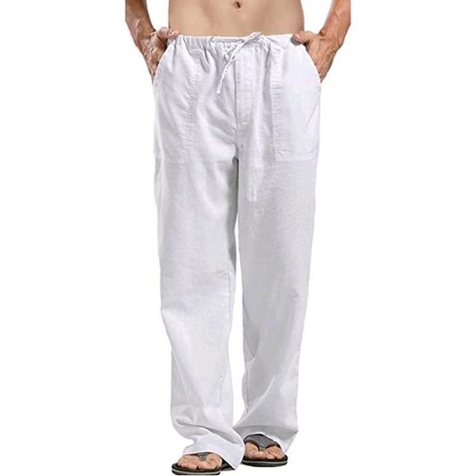 LINEN.ELITE Celana Panjang Pria Komprang Katun Linen Celana Linen Pria Casual Santai