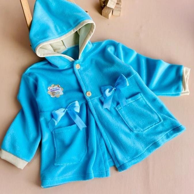 Continue- Miby Baby-Jaket Bayi Perempuan Usia 1-2 Tahun Bahan Beludru Dengan Aksesoris Pita Cantik