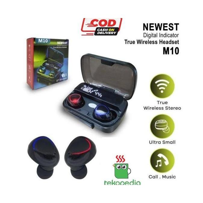 NICLIWITU Headset Bluetooth M10 Tws Digital Indicator V5.1 BT Wireless