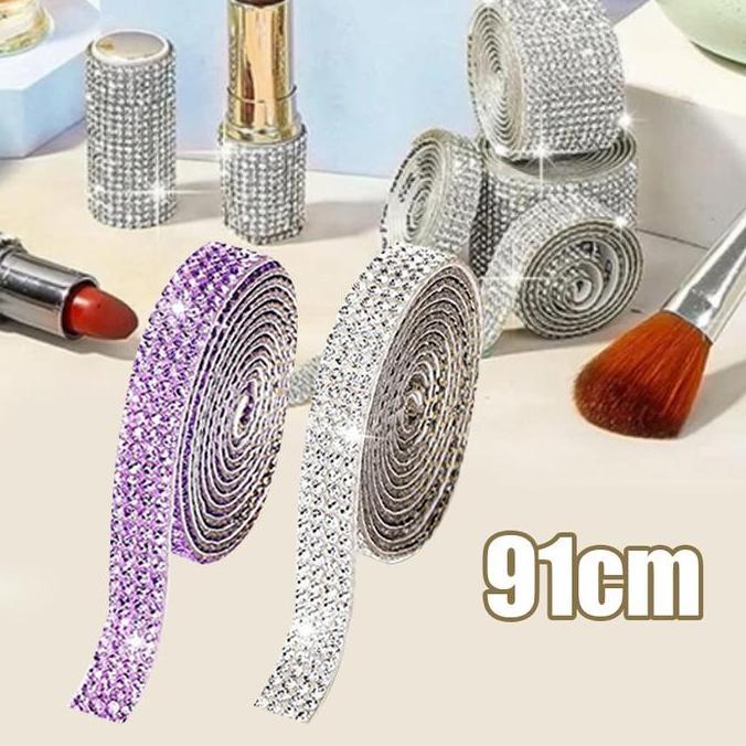 OTNEUDA 91cm Sticker Kristal Berlian DIY Rhinestone Sticker Bling Bling Sticker Crystal Untuk Dekora