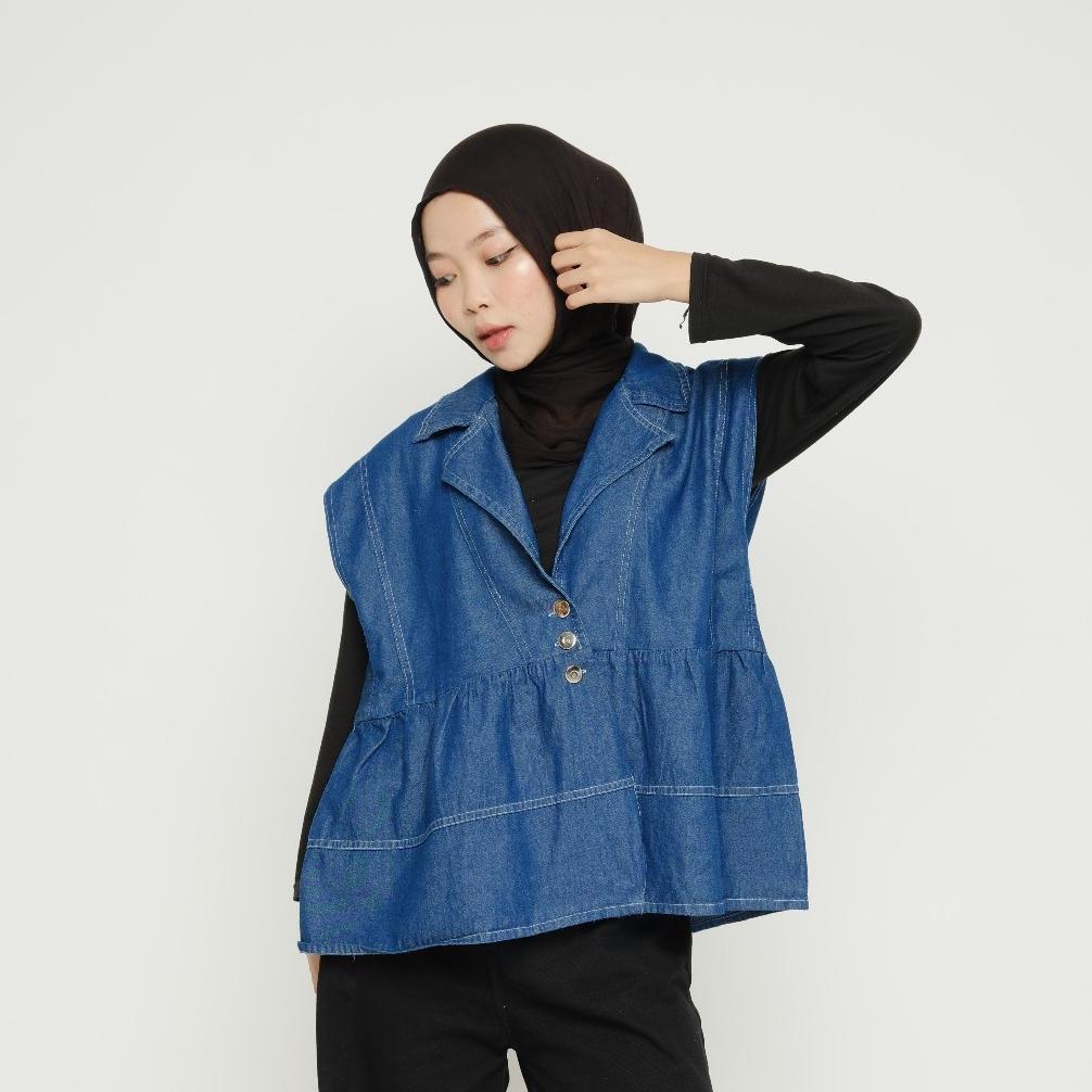 MELODIE VEST JEANS WANITA / ATASAN BAJU ROMPI REMAJA DEWASA / OUTER ROMPI GEO JEANS WANITA