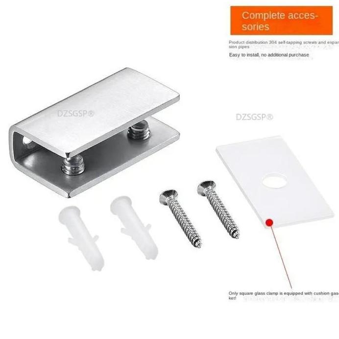 Jepitan klem bracket shelf kaca 12mm  ambalan original stainless steel extrusion tebal