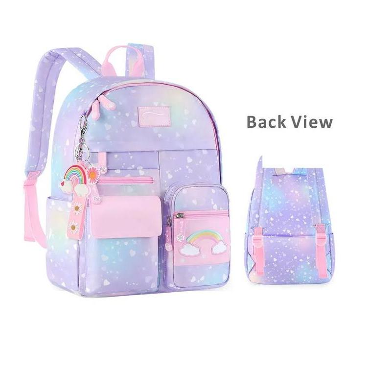 Tas Ransel Sekolah Anak Perempuan Anti Air Motif Pelangi/ Tas SD Anak Perempuan Import MK508 Fashion