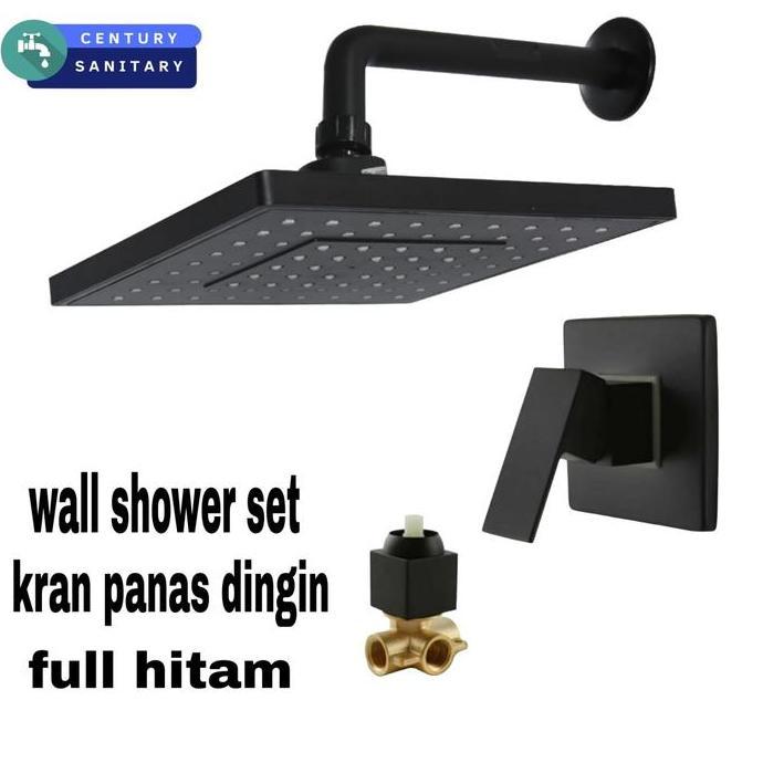 Wall Shower Tanam Set Stop Kran Tanam Panas Dingin Hitam