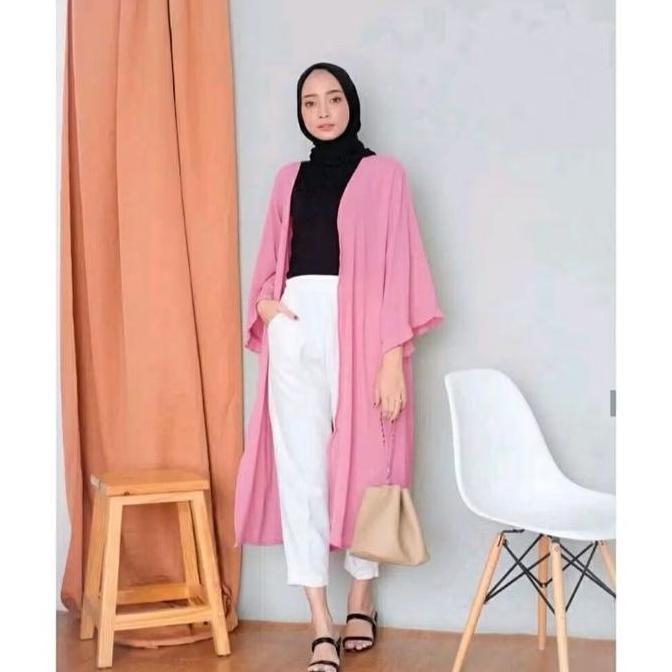 Yuuna Long Outer Cardigan Wanita / Kardigan Basic Wanita Muslim Panjang Polos Katun Formal Casual