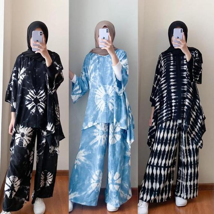 FLASH SALE Setelan Waka Shibori Handmade Bahan Rayon Halus Premium Oneset Batwing Trendy FLASH SALE