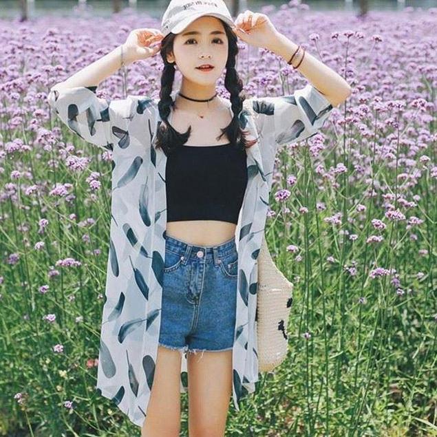 BELI Outer Scarf Wanita Premium Motif Korea Kemeja Sifon Kasual Shawl BELI