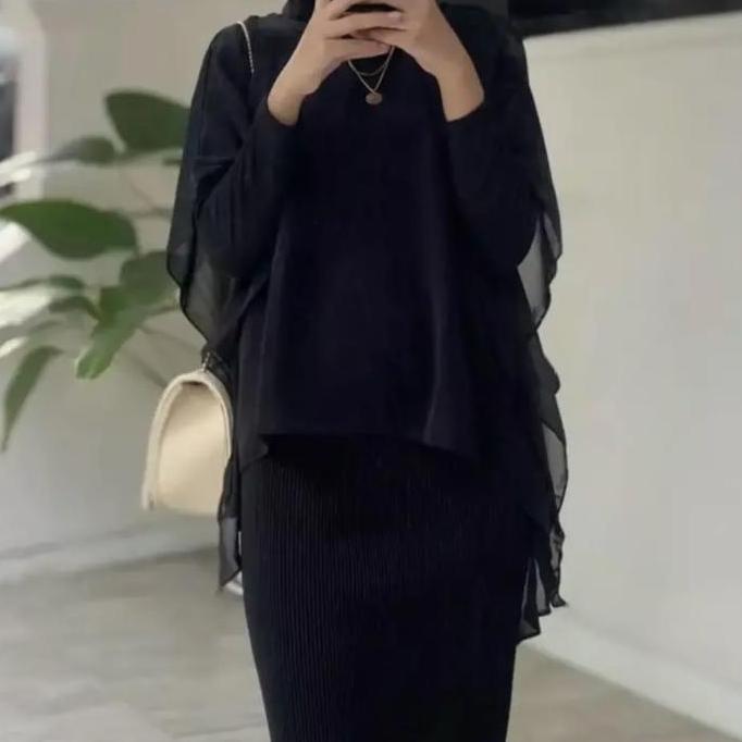 LIMITED EDITION  outer batwing polos ceruty babydoll luaran kekinian Wanita Muslim Cardigan Kardigan