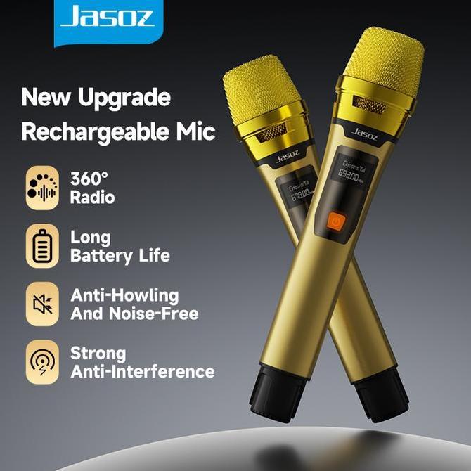 Jasoz Wireless Dual Microphone Mic Bluetooth Karaoke Untuk Wireless Vlog Live Streaming Suara Jernih