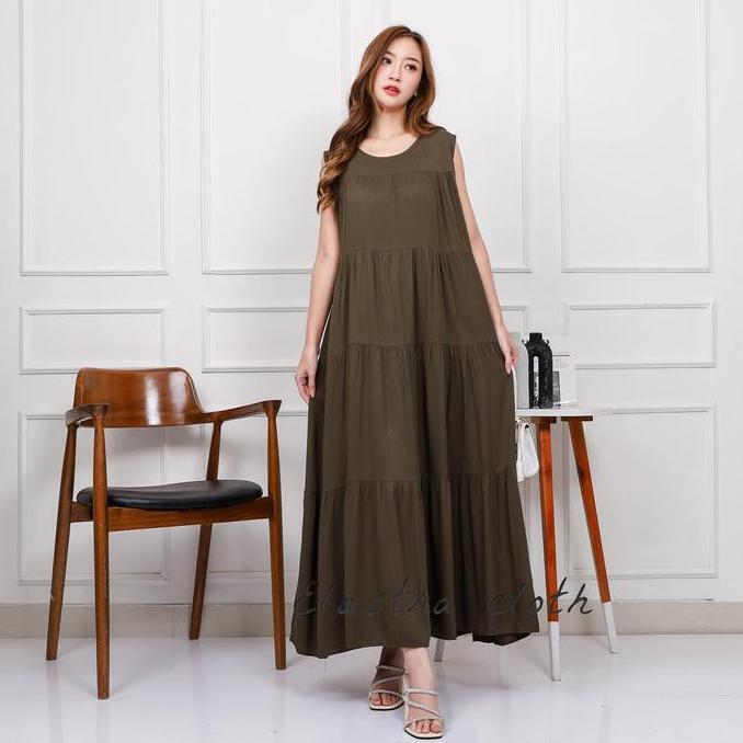 PALING MURAH ELASTRA - INER MAXI SIANTAR / INER MAXI / INNER GAMIS / INNER RAYON TWILL MIDI DRESS SI