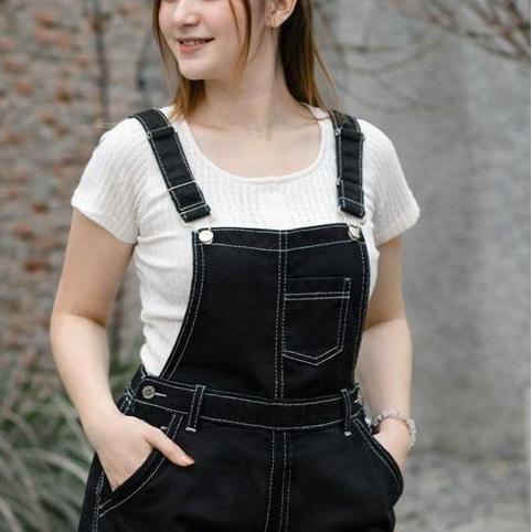 DISKON Celana Overall Jeans Pendek Remaja Wanita Jumpsuit Celana Kodok Viral Anak Model Terbaru DISK