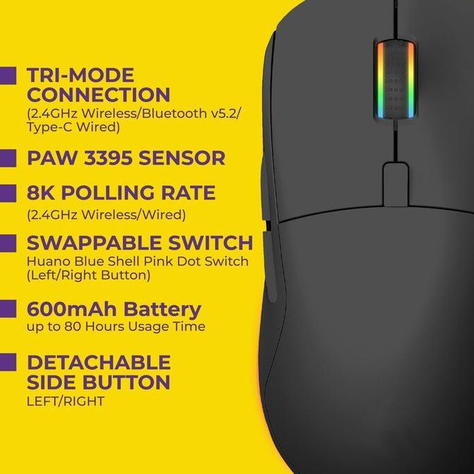 Lengkapjaminan- Sades Ryunix Kojin Mx10 Mouse Gaming Wireless Bluetooth Triple Mode Ambidextrous