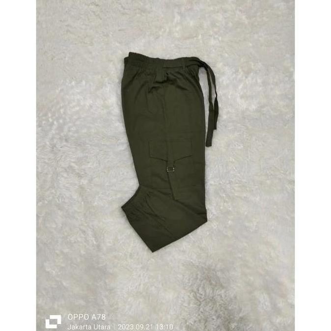 FLASH SALE celana joger panjang wanita bahan katun twill combad BB 40-100kg celana tali samping Kant
