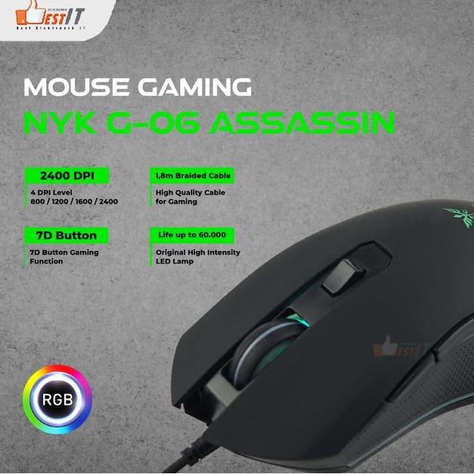 Lengkapjaminan- Nyk Assassin 1 G06 Gaming Mouse 400Dpi Mouse Gaming