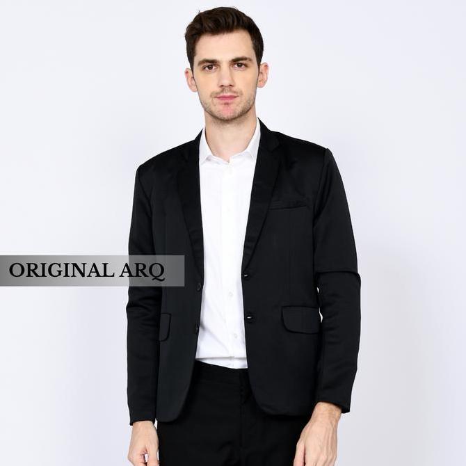 Uomo- Jas Wisuda Hitam Polos Pria Arq Premium High Quality Slim-Fitting