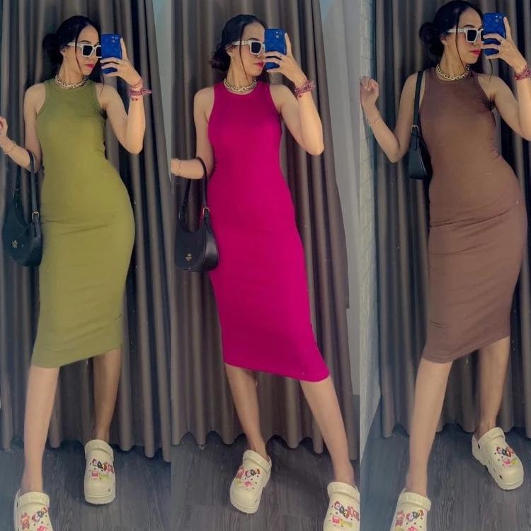 Via Dress Bodycon - Dress Rib Premium - Bodycon Dress Fit Body - Inner Dress Rib