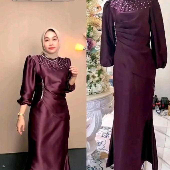 TRIONOWAN  - VINA DRESS KONDANGAN VIRAL GAUN PESTA MODERN BAJU KONDANGAN WANITA KEKINIAN DRESS SATIN