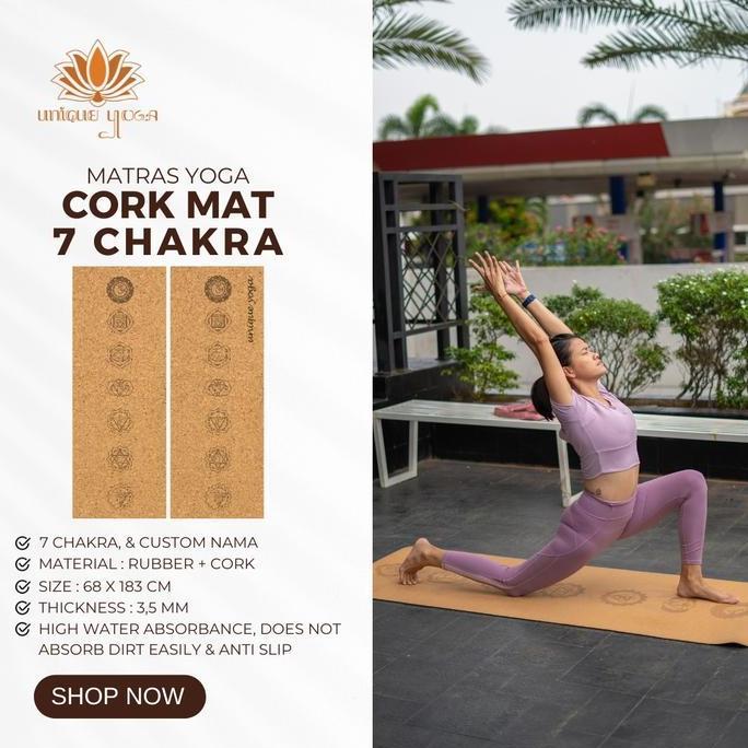 TERBARU - Cork Mat Yoga Rubber/ Matras Yoga Custom Motif 7 Chakra + Custom nama