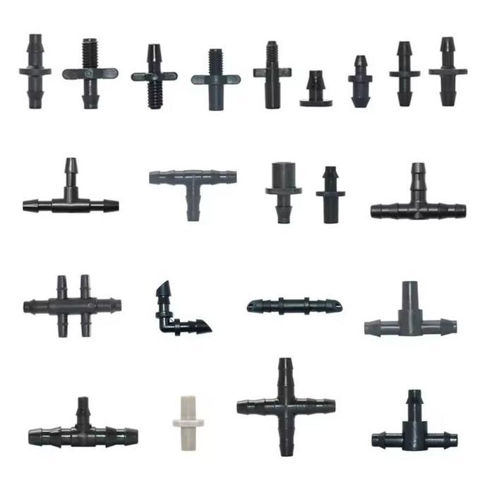 Konektor 3/5mm 6mm 4/7mm Nepel Ulir Elbow Tee Joiner Selang PE Fogger Nozzle Endplug Fitting Irigasi