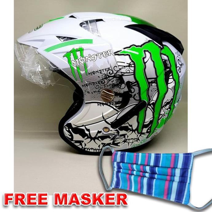 Terlaris Helmet Double Visor BXP Motif Monster - Putih