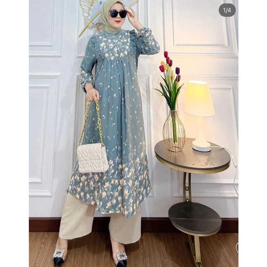 Aurey - oneset long tunik wanita namira setelan tunik panjang rayon busui setelan celana lengan panj