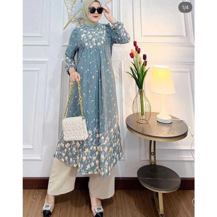 Aurey - oneset long tunik wanita namira setelan tunik panjang rayon busui setelan celana lengan panj