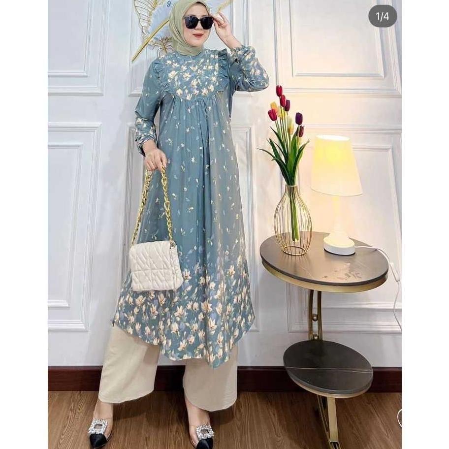 Aurey - oneset long tunik wanita namira setelan tunik panjang rayon busui setelan celana lengan panj