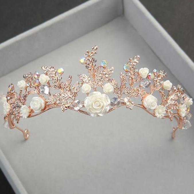 Mahkota Carrie White Flower Crown Wedding Aksesoris Rambut Pengantin Bridal Hairdo Mahkota Hijab Gol
