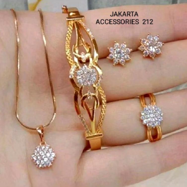 Set Perhiasan Wanita Full Permata Set Lengkap Titanium Asli