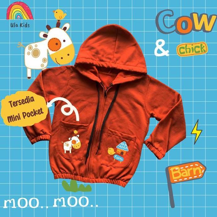 Jacket Zipper Pocket Anak Ula Kids 1 - 6 Tahun Cow And Chick Jacket Perempuan Terlaris
