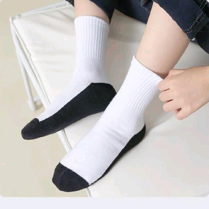 wigunadarmahi - 3 pasang kaus kaki anak sekolah paud tk sd hitam putih katun tebal pria wanita fashi