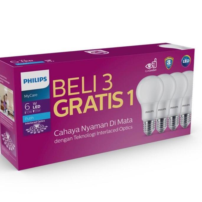 Lampu Philips Multipack Mycare Bohlam Led 6W / 6 Watt Multipack 3+1