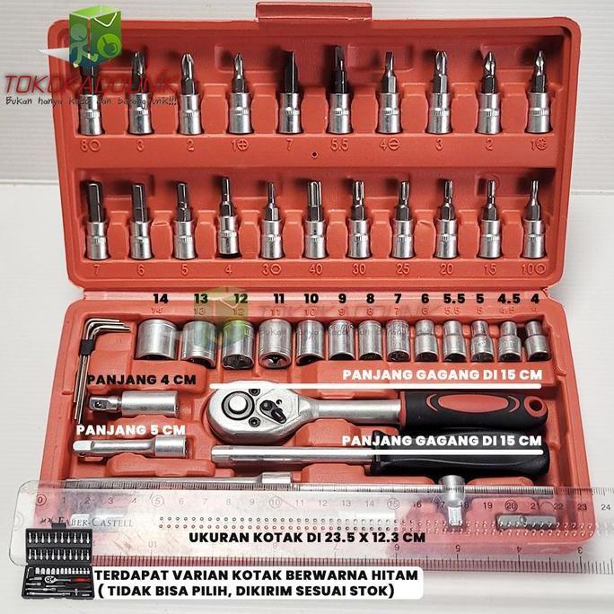 Kunci Sok Set 46 Pcs Socket Wrench Mata Obeng Dilengkapi Box Penyimpanan -Kunci L Set Lengkap Kunci 
