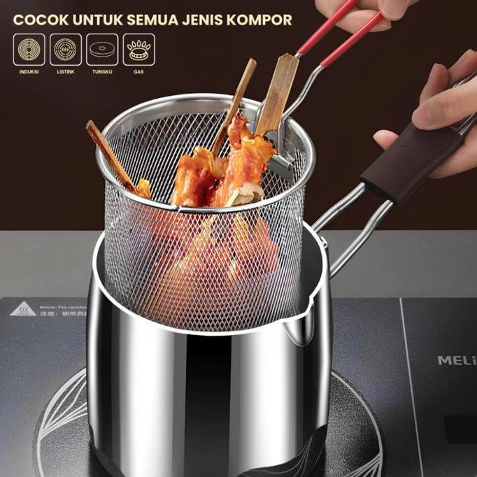 (BISA COD) HOMINDO 4 in 1 Multi Deep Fryer Panci Penggorengan Rebus Stainless Steel Saringan Capitan