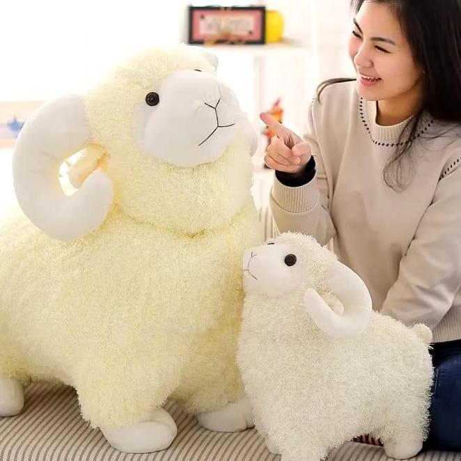 Carne- Boneka Domba Jantan Jumbo 50Cm Souvenir Aqiqah Binatang Kambing Rasfur Bulu Import Kualitas T