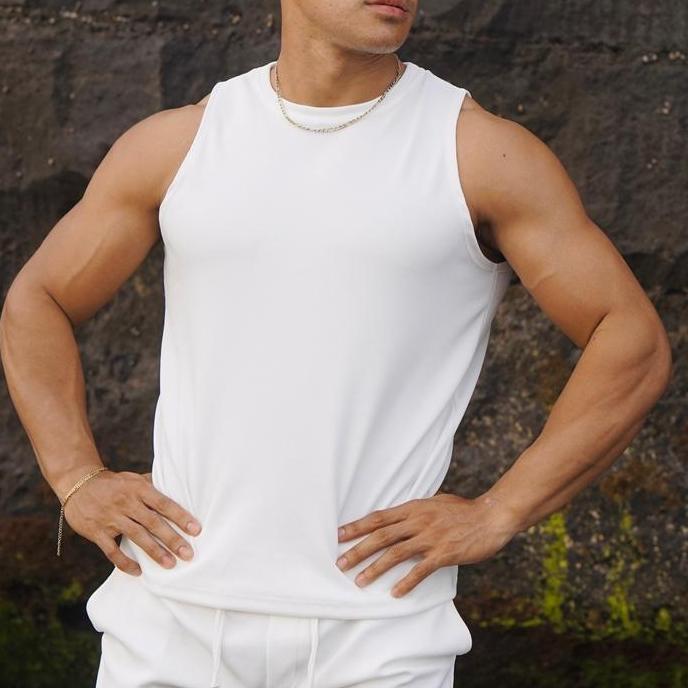 Tanktop Pria RIB GARIS GARIS Putih Hitam Polos Jimbaran Series Sportwear Beachwell Bali Outdoor