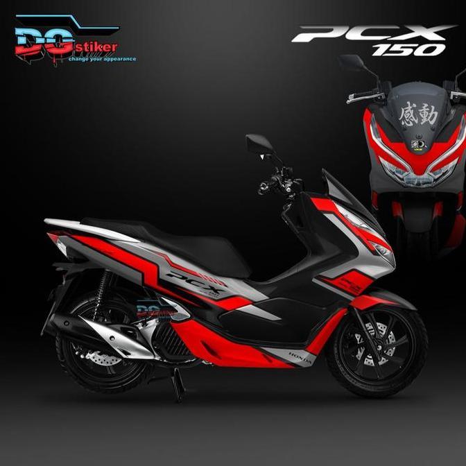 Jual Decal Striping Pcx lokal Hitam Silver Merah Simpel