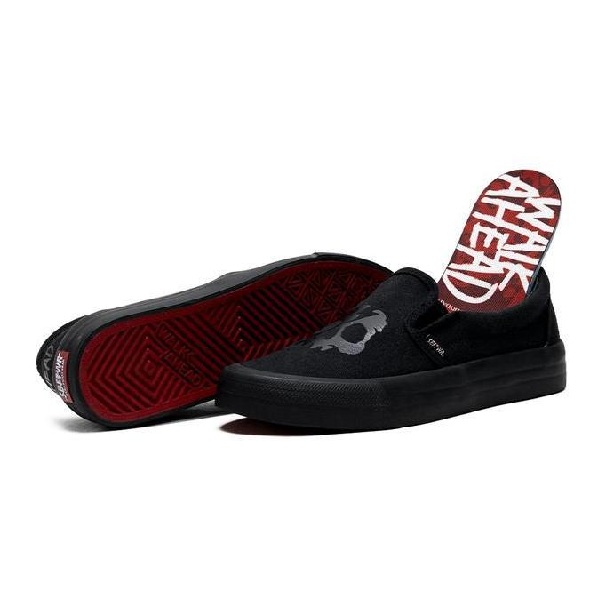 Slip On Pria Saba Slip On Skull All Black - Sepatu Sneakers Casual Pria Wanita