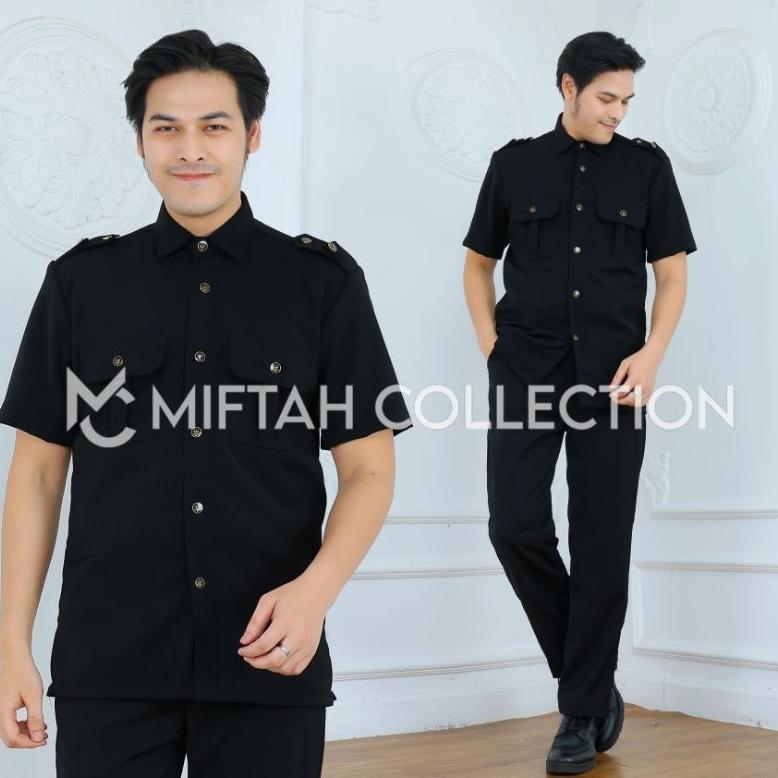 PREMIUM SERAGAM SAFARI SATPAM PRIA BAHAN HIGH TWIST ADEM, KANCING GARUDA, COCOK SECURITY & DRIVER
