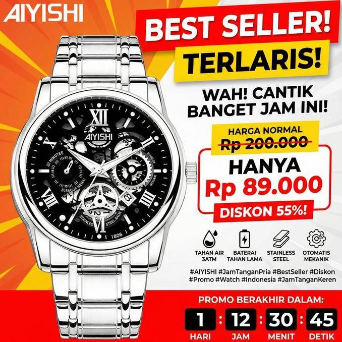 TERBAIK Aiyishi Jam Tangan Pria Dial BeronggaKuarsa Anti Air Tali Stainless Steel Jam TanganCowok Wa