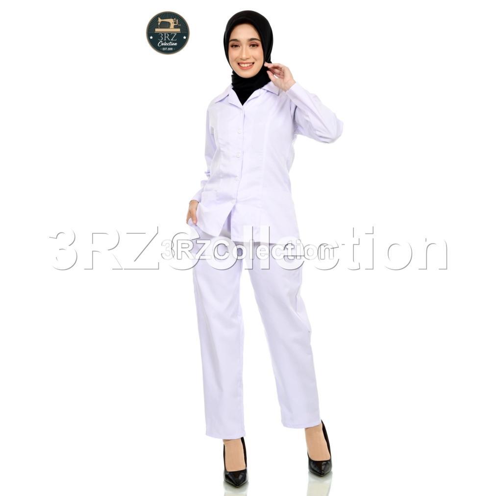 ORIGINAL SETELAN BAJU SERAGAM PUTIH PERAWAT BIDAN MAHASISWI BLAZER WANITA CELANA ATAU ROK PANJANG