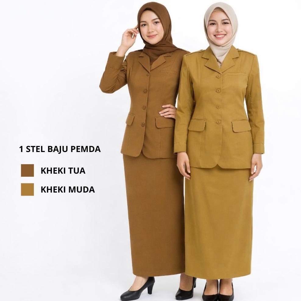 BEST SELLER [ 1STEL ] SERAGAM PEMDA WANITA BAJU PNS PDH LENGAN PANJANG PEGAWAI NEGERI SATU STELL ASN