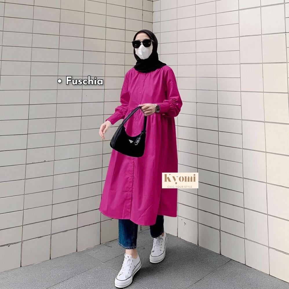 BESTPROMO Jhiyo Long Tunik Bahan Katun Poplin Premium By Kyomi-Tunik Polos Rample Simple Casual Terb