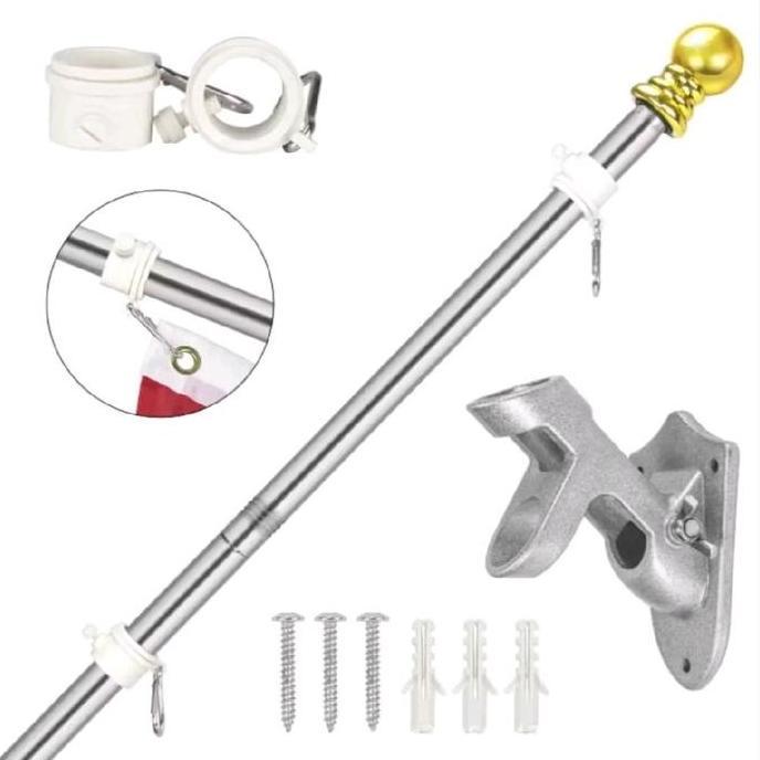 DPC Store 1 SET Tiang Bendera Portable Baja Tahan Karat Teleskopik 2 Meter Stainless Steel Adjustabl
