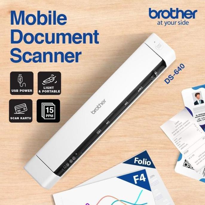 Terlaris Scanner Portable Brother Ds640 Usb Compact Scan Up To F4/Legal