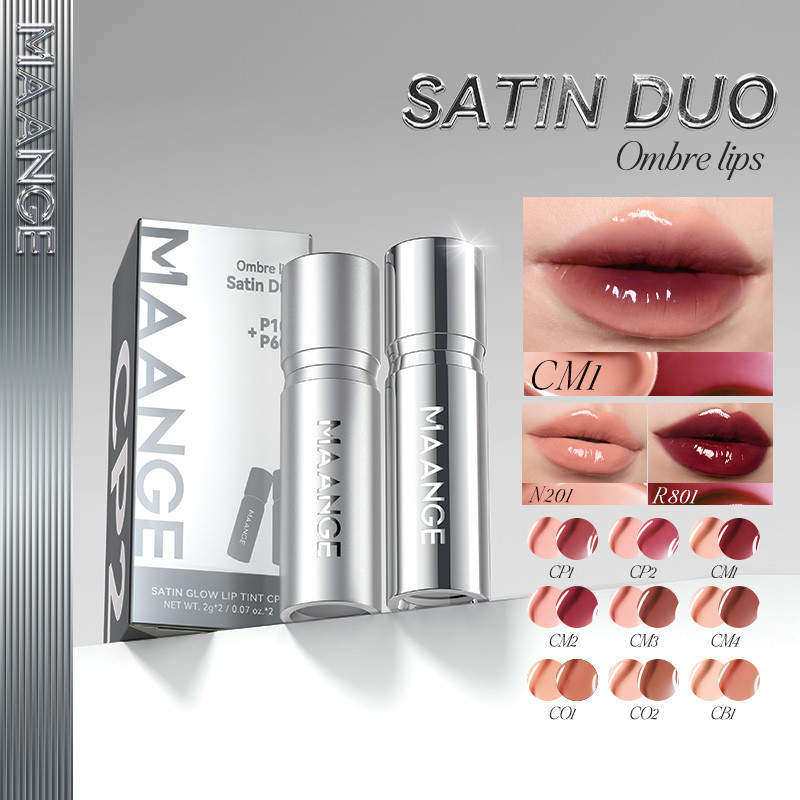 Satin Glow Lip Tint Duo Kit 9 Colours Satin Glow Lip Tint Stay Sheen Natural Transferproof MG-CL02