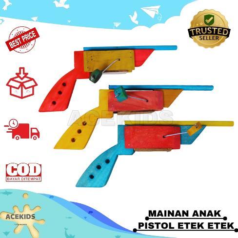Mainan Anak Pistol Kayu Putar Jadul Suara Tembakan Etek-Etek